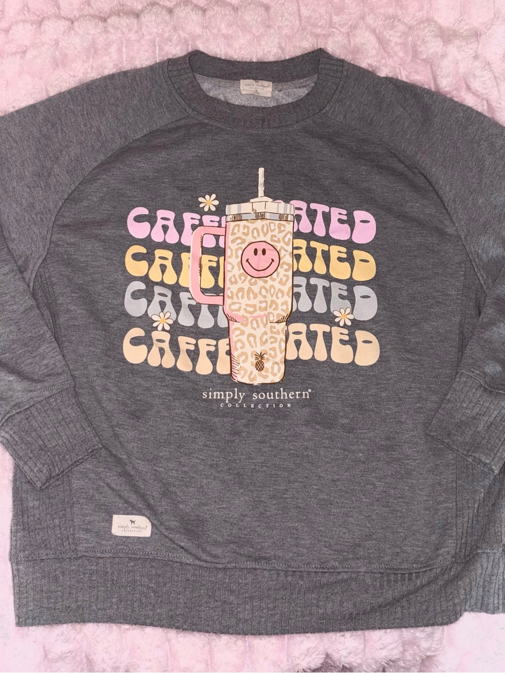 Simply Southern Gray Crewneck 'Caffeinated' Graphic Sweatshirt